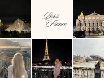 New Year’s Eve in Paris collage with Eiffel Tower, Christmas lights, city streets and winter vibes